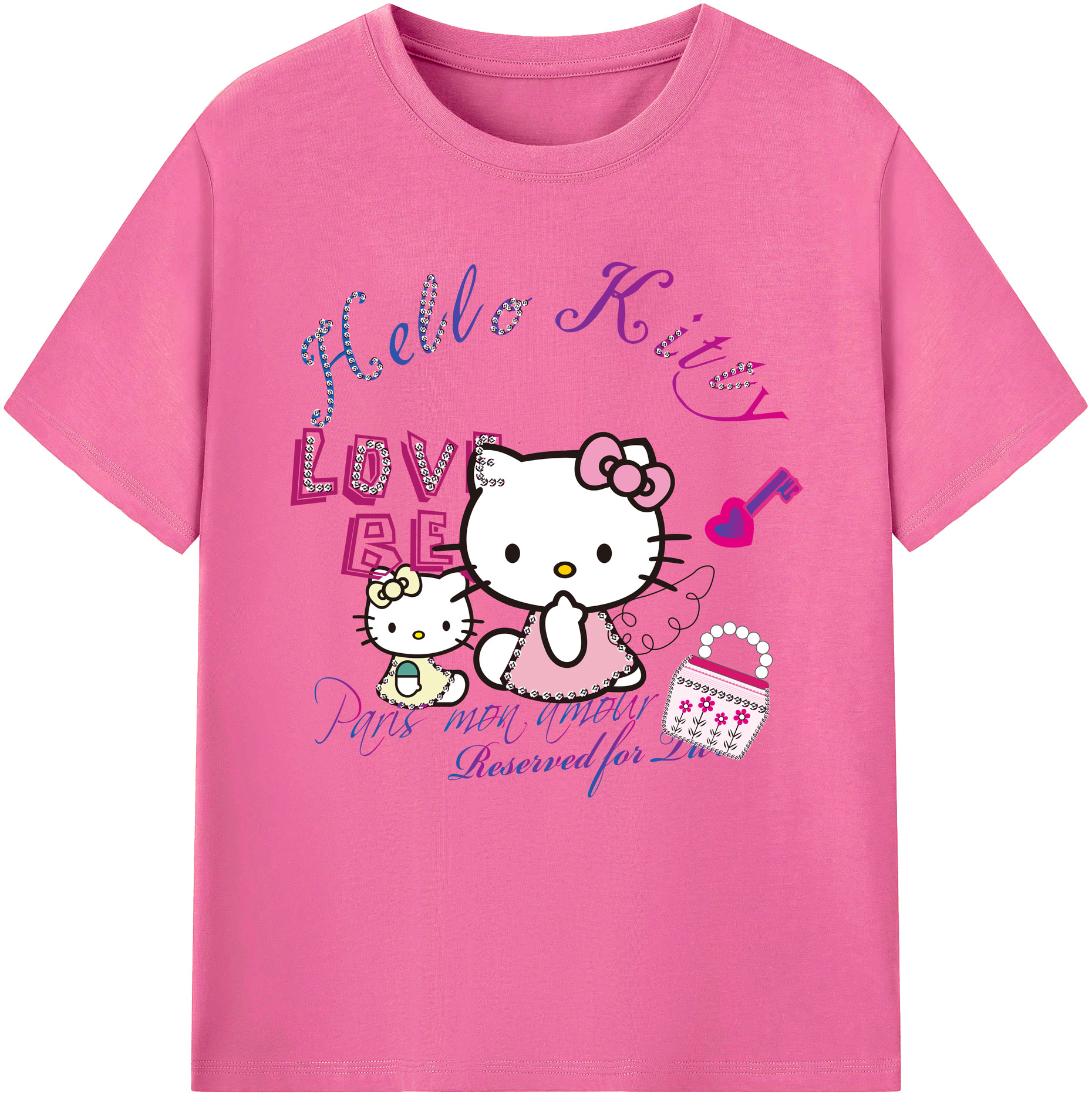 （画像用） Hello Kitty ハローキティ レディースカジュアルプリントTシャツ（綿100％）